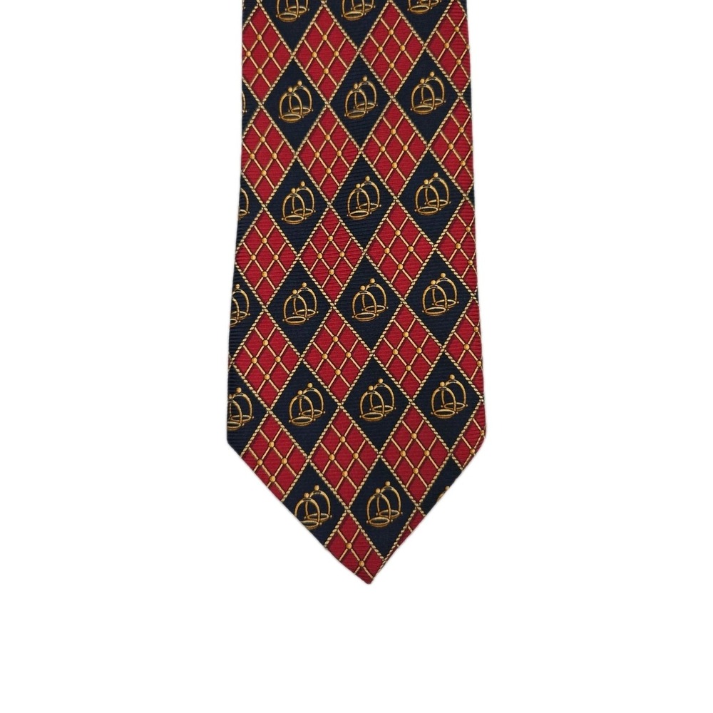 Richel 100% Silk Necktie Equestrian Men's Tie Spain Red Gold Blue Hand Made